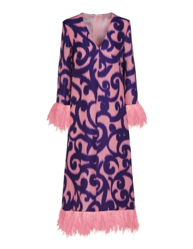 Vestido seda gazar con plumas rosa