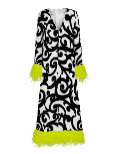 Vestido seda gazar con plumas lima