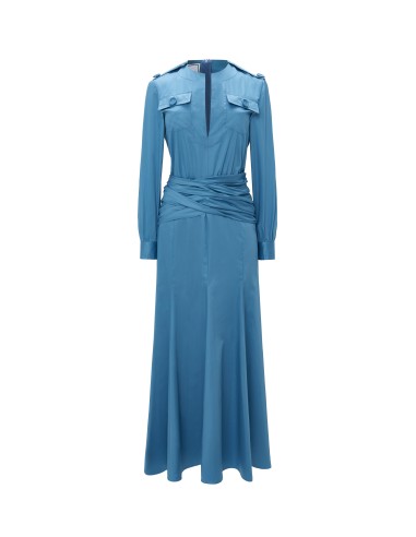Vestido camisero con fajín fruncido azul