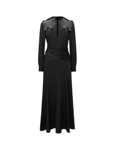 Vestido camisero con fajín fruncido negro