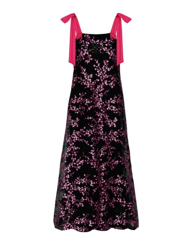 Vestido de tul con lazadas negro y fucsia
